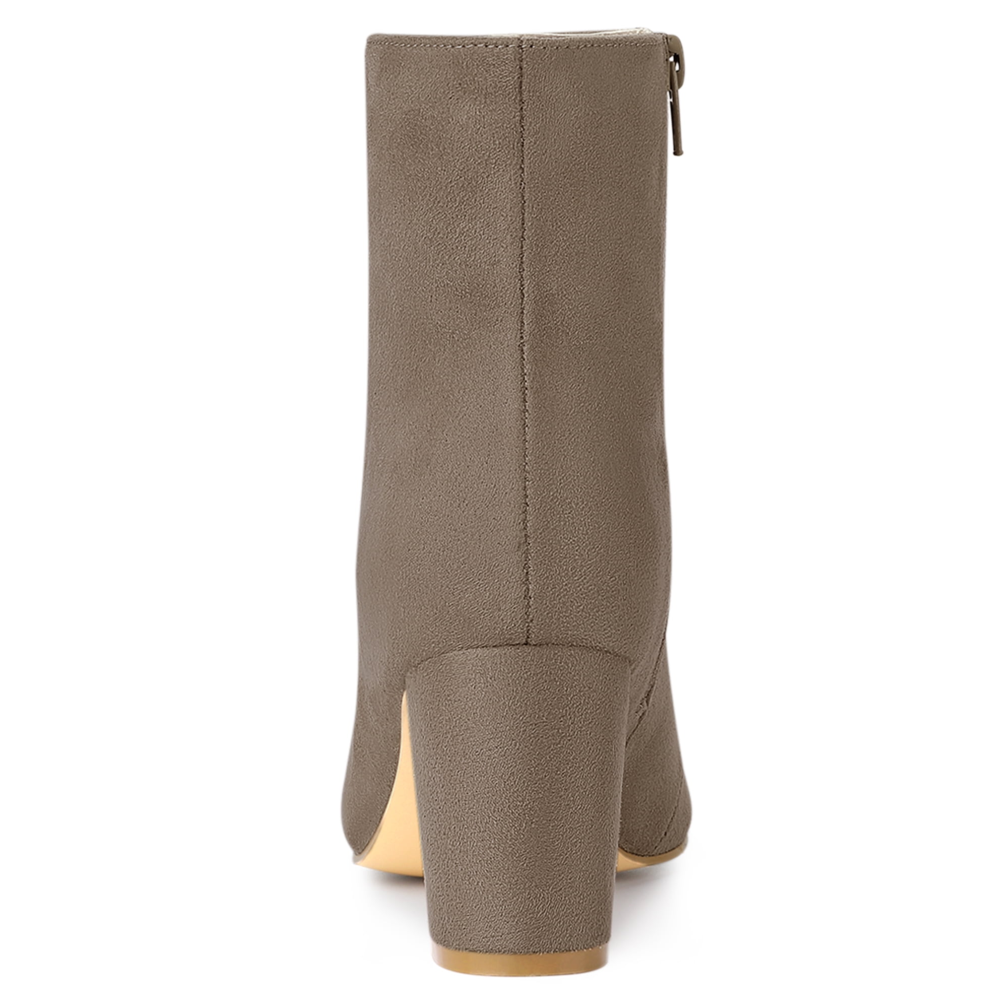 DARING DIVA Solid Side Zip Chunky Heel Ankle Boots Taupe 8