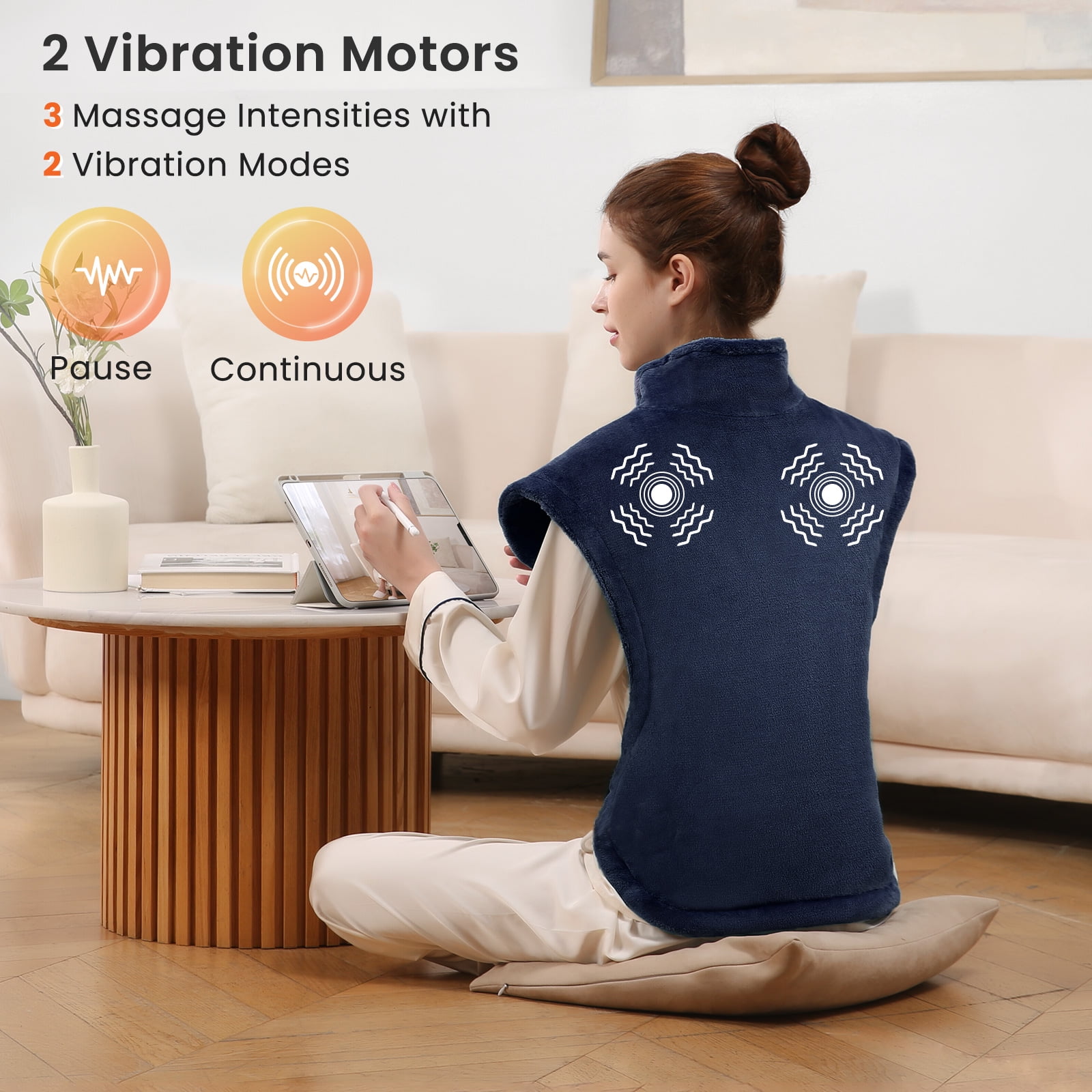 MaxKare 24"×33" Heating Pad with Vibration, 3 Heating Levels & 2 Vibration Mode 3 Massage Intensive, Navy Blue