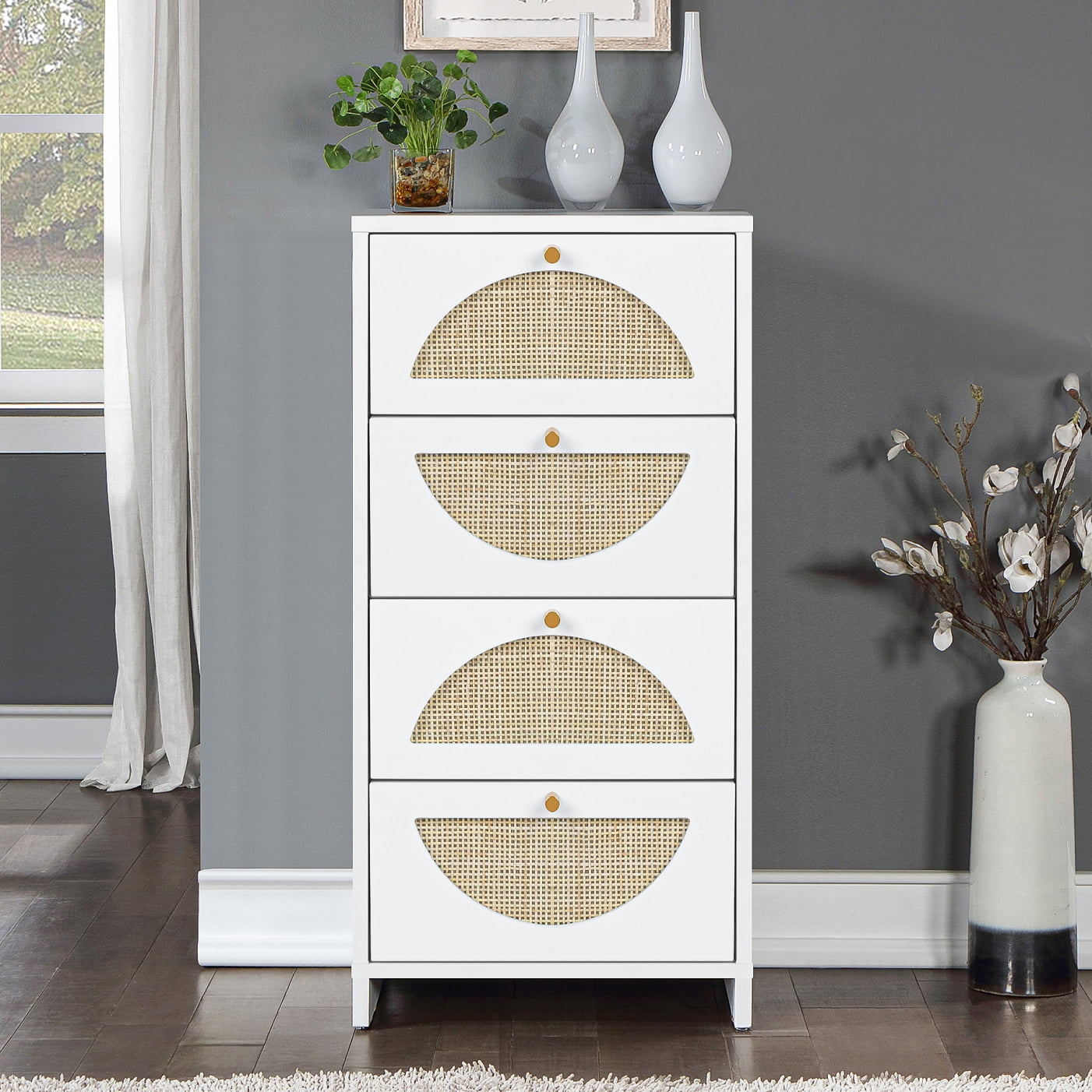 Resenkos Natural Rattans Chest of Drawer with 4 Drawer Dresser for Bedroom Diversified Storage Organizer
