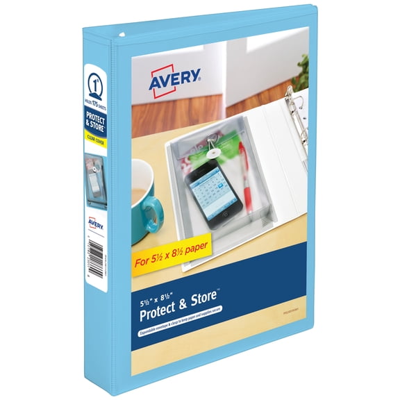 Avery Protect & Store Mini Binder, 1" Rings, Light Blue (23014)