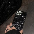 thumbnail image 4 of Funda de teléfono con patrón de papel de hojalata negro de lujo Qianliyao para iPhone 16 15 14 13 11 12 Pro Max X XS Max XR 8p 7p Funda suave a prueba de golpes, 4 of 5