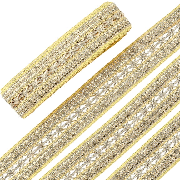 10 Yards 2 Inch Gold Jacquard Ribbon Trim Tape Floral Embroidered Ribbons Flower Embroidery Metallic Woven Gimp Braid Fabric Applique Trimming