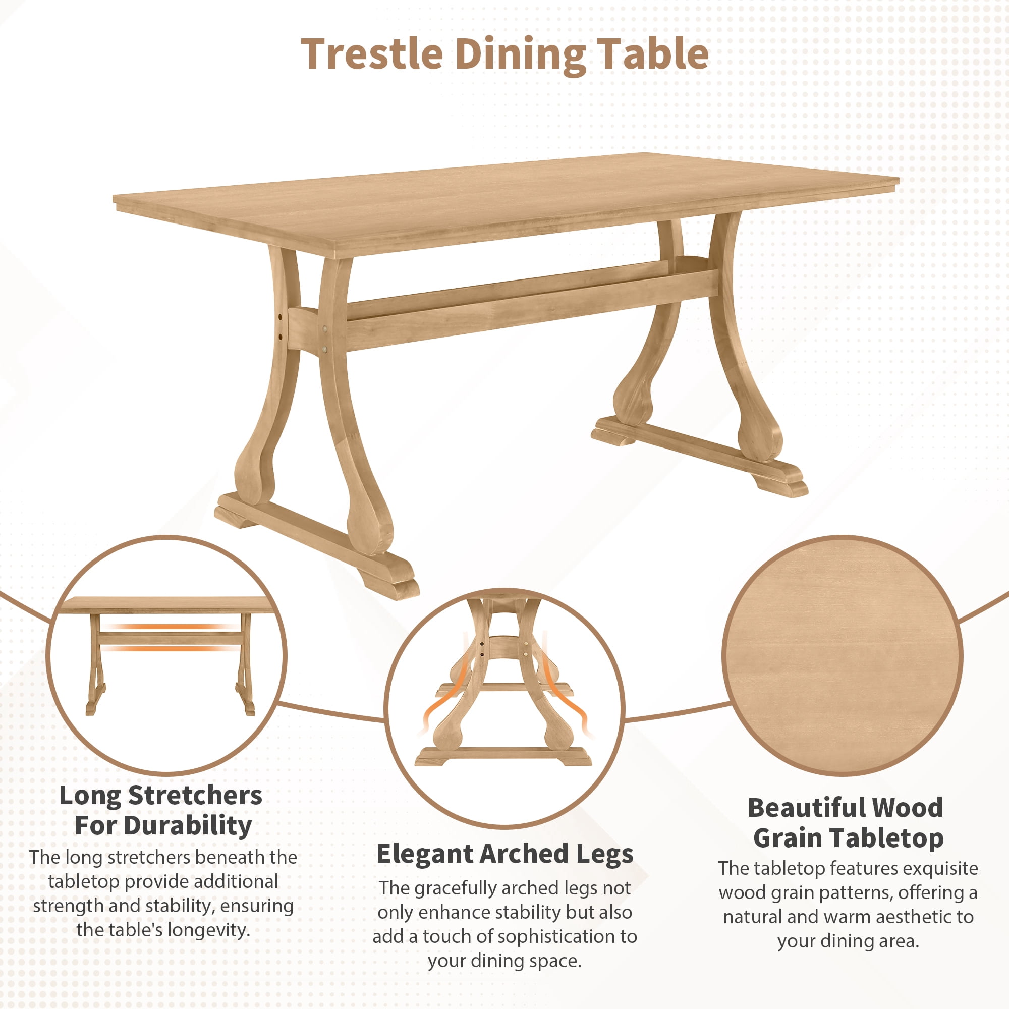 EUROCO 63" 6PCS Retro Dining Table Set for 6,Wood Dining Room Table Set with 1 Upholstered Bench and 4 Upholstered Dining Chairs,Kitchen Table Set for 6