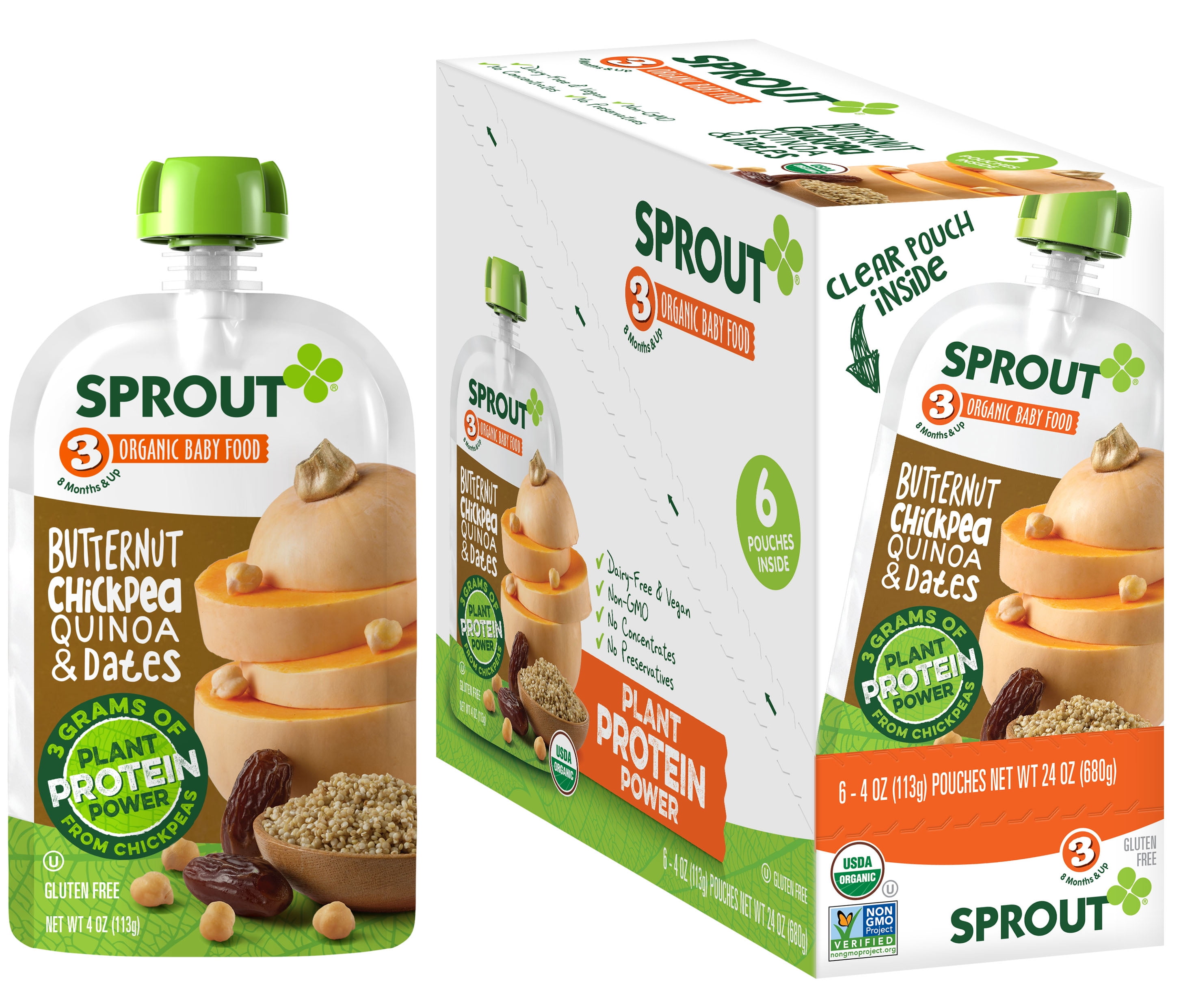 Sprout Organic Stage 3 Baby Food, Butternut Chickpea Quinoa and Dates, 4 oz Pouch, 6 Pack
