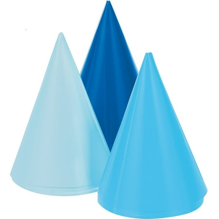Club Pack of 48 Blue Fun and Festive Party Foil Cone Mini Hats 5.5”