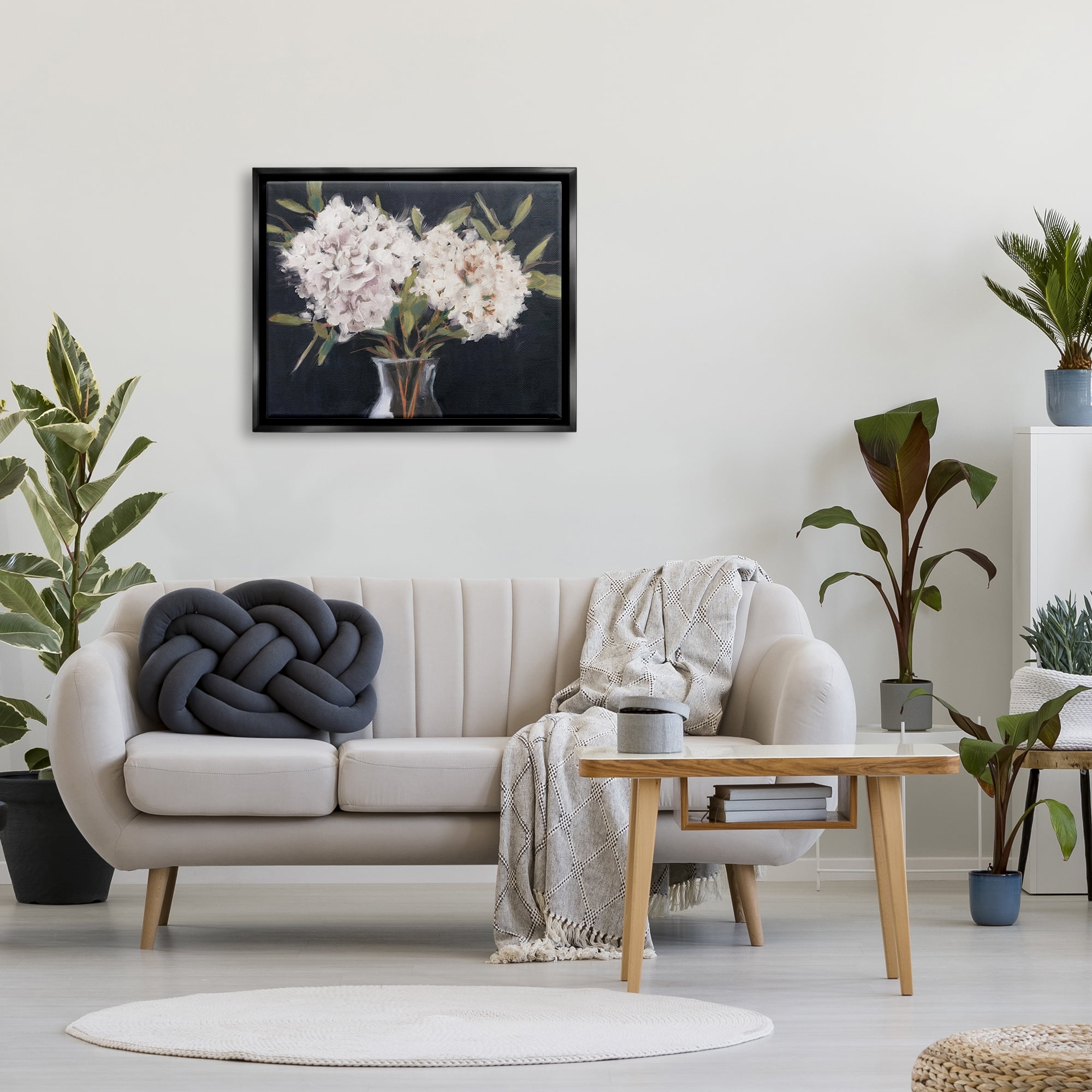 Stupell Industries Hydrangea Bouquet Still Life Botanical & Floral Painting Black Floater Framed Art Print Wall Art