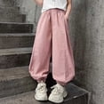thumbnail image 6 of DJDLJWCJ Big Girls Cargo Pants Straight Leg Multi-pocket School Uniform Pants Elastic Waist Comforty Loose Fit Casual Pants Pink Size 9, 6 of 10