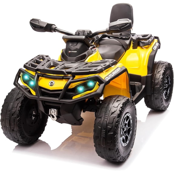 12V 4-Wheel Electric ATV 2-Seater Ride On 200W Motor 5 mph LED Lights Music USB Suspension for ages 3-8 Yellow