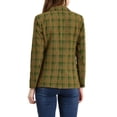 thumbnail image 4 of Allegra K Women Notched Lapel Double Breasted Padded Shoulder Plaid Blazer Yellow Green XL, 4 of 7