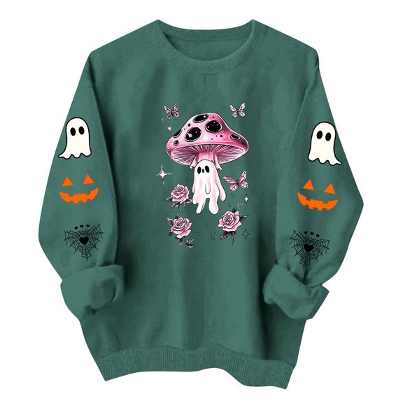 Enjoytime Halloween Womens Sweatshirt Fall Fashion Long Sleeve Pullover Tops Casual Cute Ghost Graphic Crewneck Sweatshirts