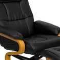 thumbnail image 3 of Contemporary Black Leather Recliner and Ottoman with Swiveling Maple Wood Base, 3 of 9