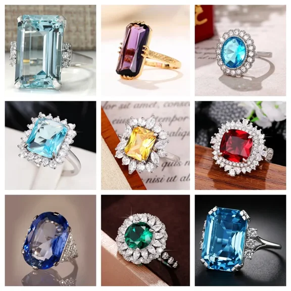 Gorgeous Colored Cubic Zirconia Rings for Lady Wedding Anniversary Party Fashion Elegant Accessories Gift Trendy Jewelry