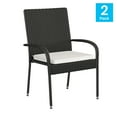 thumbnail image 5 of Emma + Oliver Set of 2 Stacking All-Weather Black Wicker Wrapped Powder Coated Steel Patio Club Chairs with Cream Weather Resistant Tie-On Cushions, 5 of 13