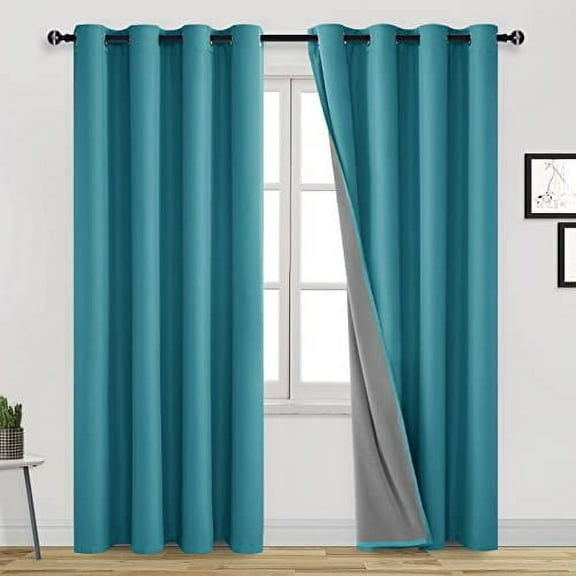 DWCN Turquoise Blackout Curtains 84 Inches Long for Living Room Thermal Insulated Light & Heat Blocking Full Room Darkening Noise Reducing Grommet 2 Panels Curtain (Turquoise,52"W x 84"L)