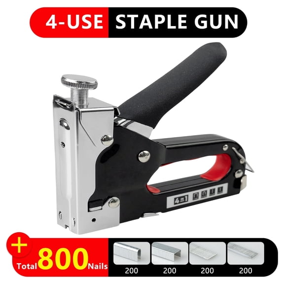 4-in-1 Adjustable Staple Gun,Manual Nailer with 800 Counts Staples,Upholstery Stapler Nail Gun for Fixing Material,Decoration,Carpentry,Doors and Windows