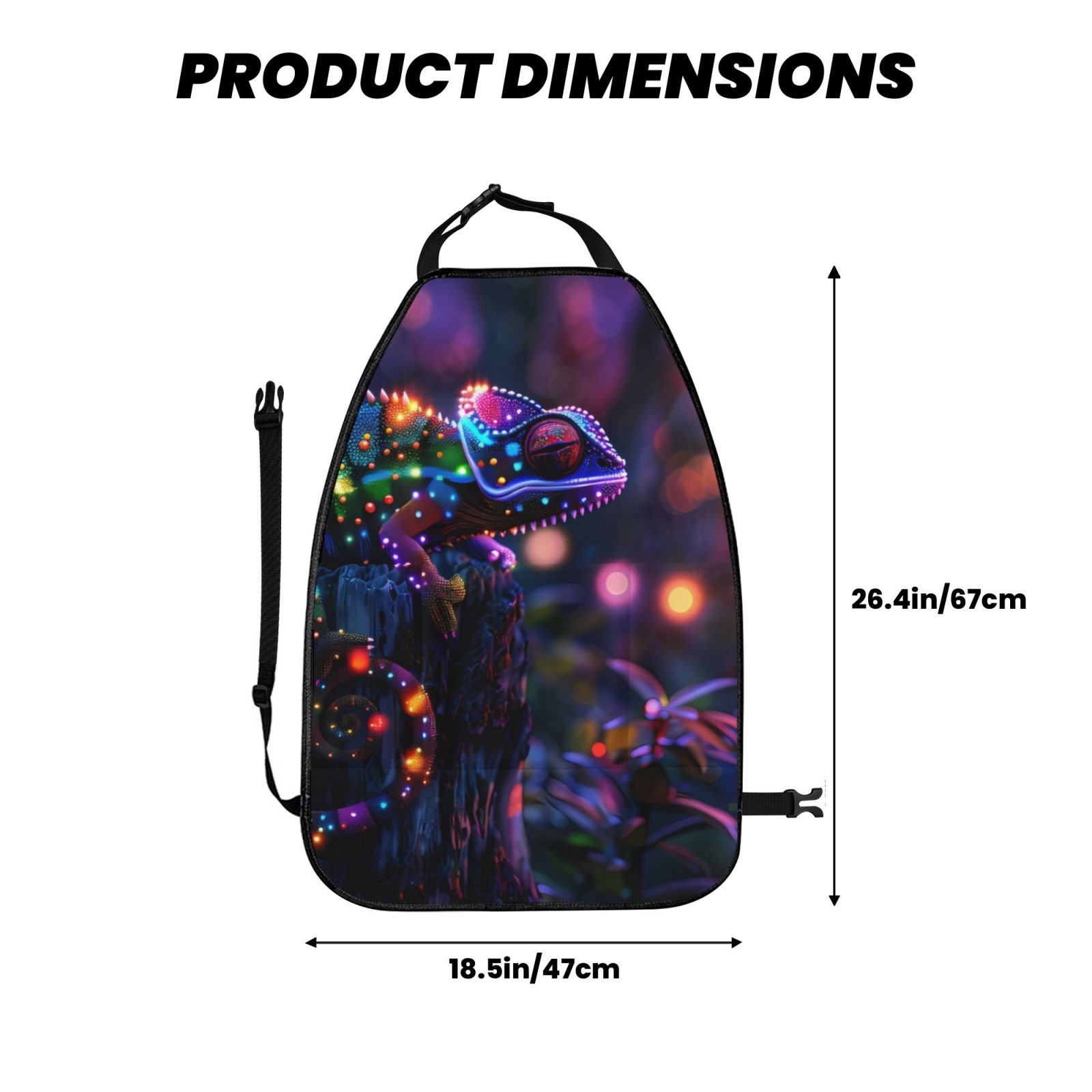 Kdxio Glowing Chameleon Fantasy Art Print 2 Pack Car Kick Mat Seat Cover Back Protector Mat with Pockets for Organizer Backseat Protector and Storage Anti Kick Pad for Vehicles