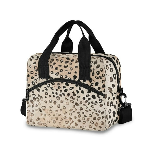 joogoo Plain Cheetah Glitter Print Insulated Lunch Bags Reusable Cooler Box with Shoulder Strap