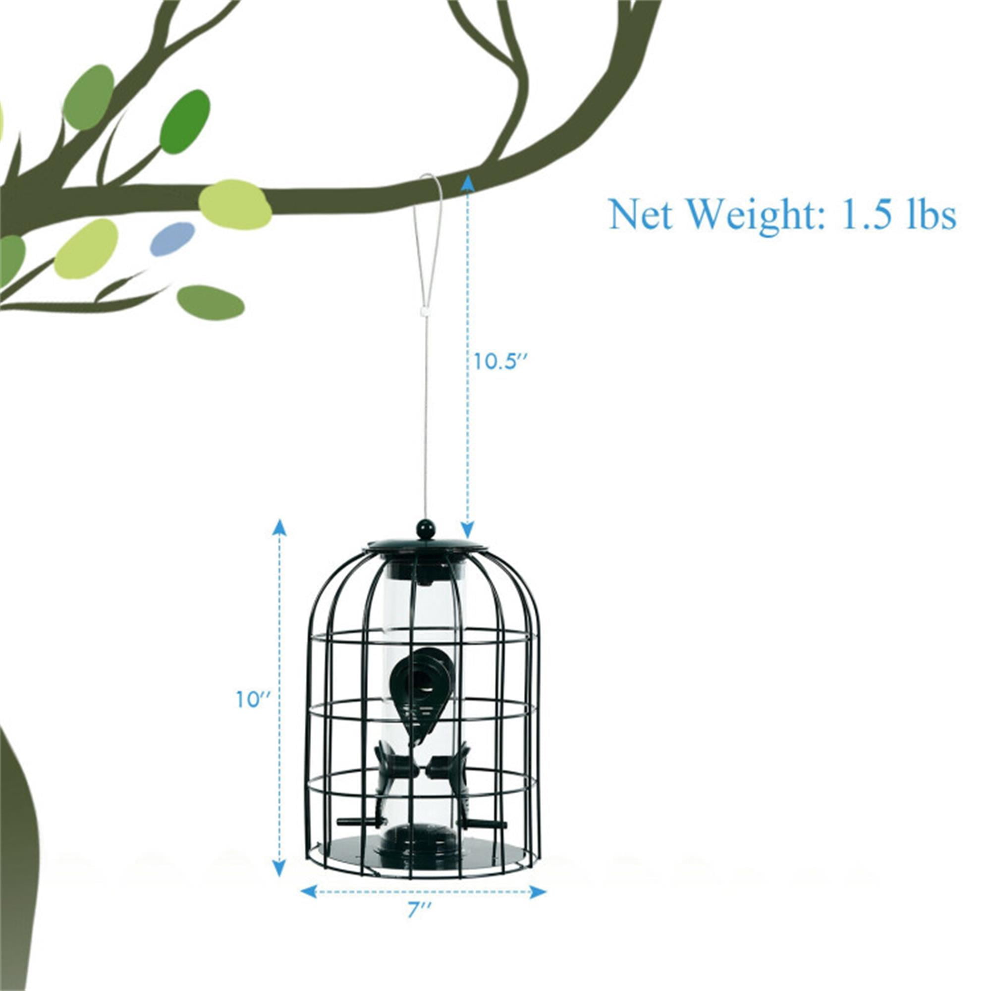 Kadyn 10" Bird Feeder for Outside Hanging, Metal Seed Guard Deterrent House Squirrel-proof Caged Tube Wild Hut, Green