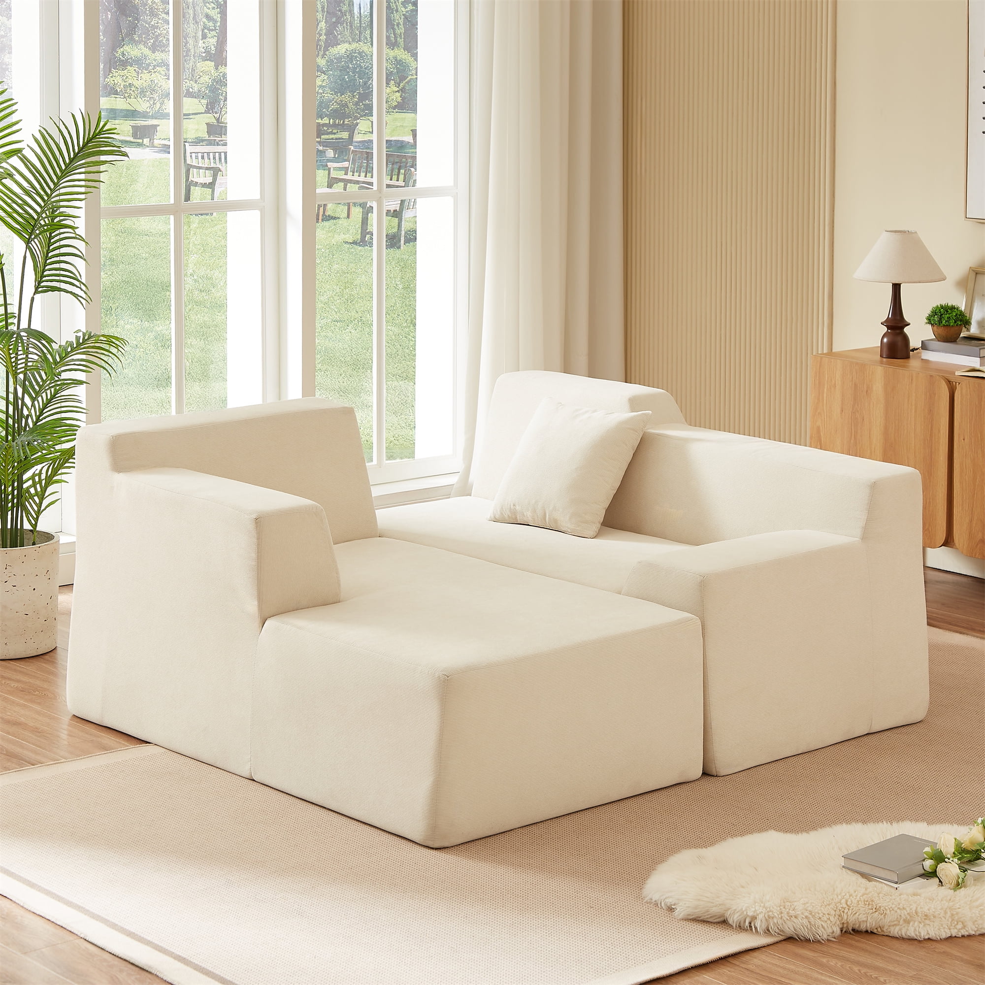 Aukfa 97" Cloud Sectional Sofa Trapezoid Boneless Couch Modular Sofa Bed for Living Room, Left Chaise, Beige