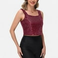 thumbnail image 2 of Women's Sequin Square Neck Tank Top with Sleeveless Design and Cropped Fit - Large, Burgundy, 2 of 6