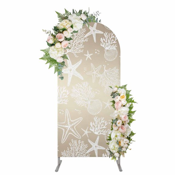 Arch Covers, Brown Ombre Coastal Arch Covers Stretchy Backdrop 6.6'x3.3', Sea Nautical Summer Beach Starfish Coral Spandex Round Top Chiara Arches Backdrop Cover for Wedding Party Birthday Banquet