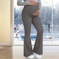 thumbnail image 2 of zaveiop Maternity Flare Leggings Pockets Workout Yoga Bootcut Pregnancy Womens Pants over the Belly (Grey, L), 2 of 5