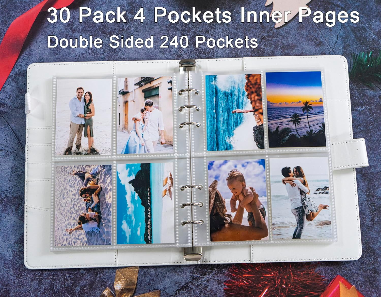 Photo card binder with 30 4-pocket card pages, 6 circular binders, A5 binder card collection book with 240 card slots