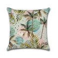 thumbnail image 4 of Funda de cojín, juego de 4, algodón y lino, diseño decorativo de plantas tropicales, flores y hojas, 45 x 45 cm, para sofá o dormitorio, 4 of 5
