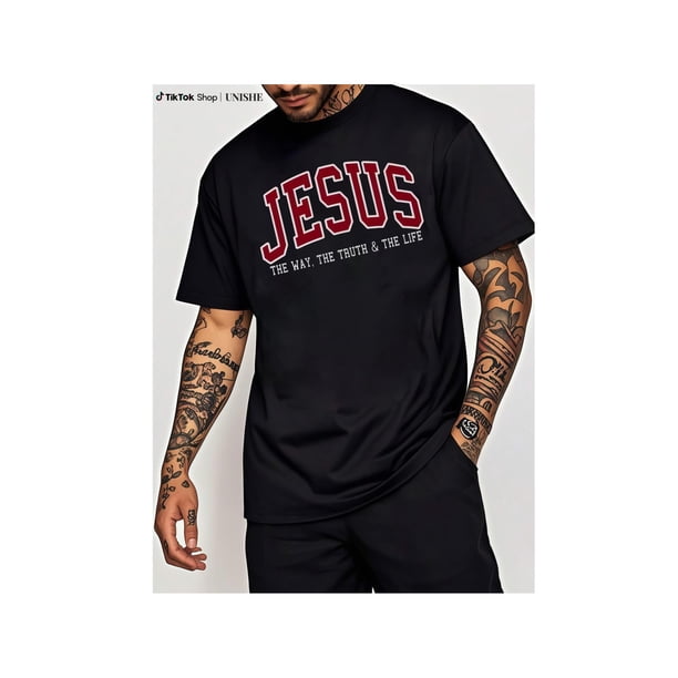 Jesus Letter Crewneck T-Shirt – Vintage Design, Perfect for Christian Men