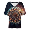 thumbnail image 4 of Raeneomay Oversized T Shirts Women's Casual Retro Style Casual Printed Short Sleeve Blouse V-Sleeve Blouse/Shirt, 4 of 5