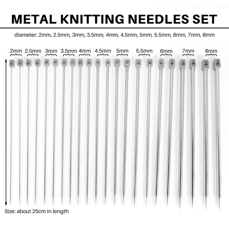 Knitting Needles, Straight Single Pointed Knitting Needles Kit, 22