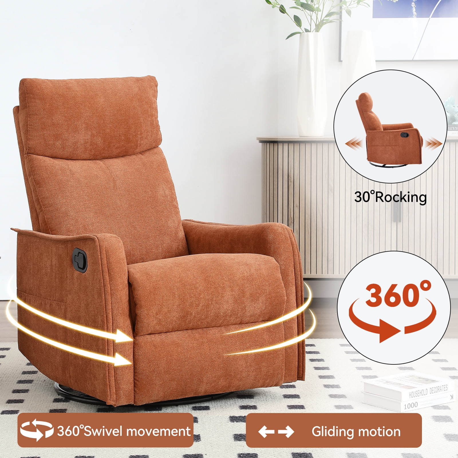 Segmart 360° Swivel & Rocker Recliner Chair with Massage & Lumbar Heat- Manual Recliner, Fabric Lounge Chair for Living Room