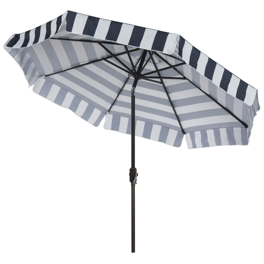 Safavieh Elsa 9' Market Crank Auto Tilt Patio Umbrella, Navy/White