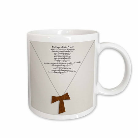 

3dRose The prayer of Saint Francis on a creme beige background with a simple wood tau cross on a chain Ceramic Mug 11-ounce
