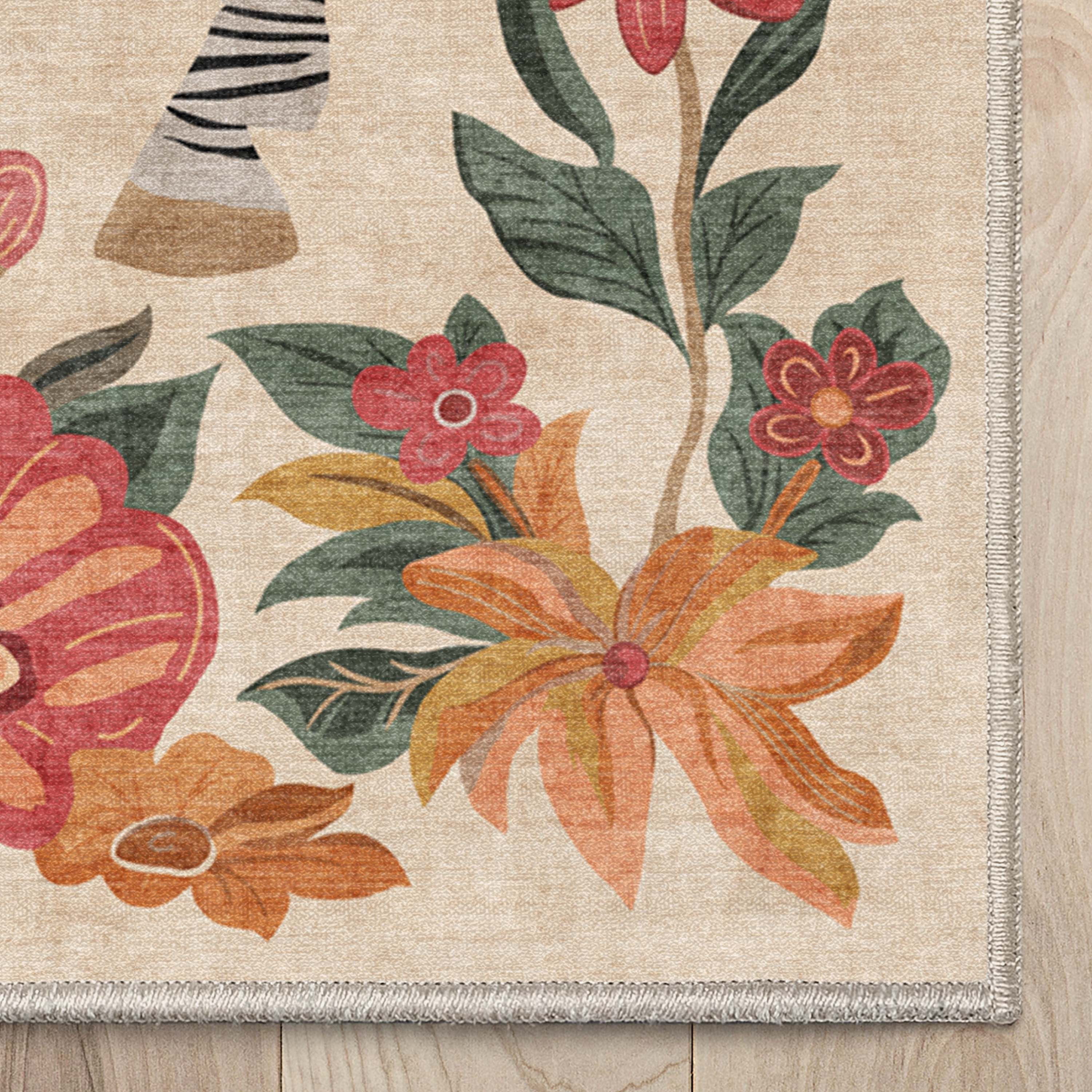 Well Woven Zebra Floral 5'3" x 7'3" Rug – Vibrant Multicolor, Stain-Resistant & Easy to Clean