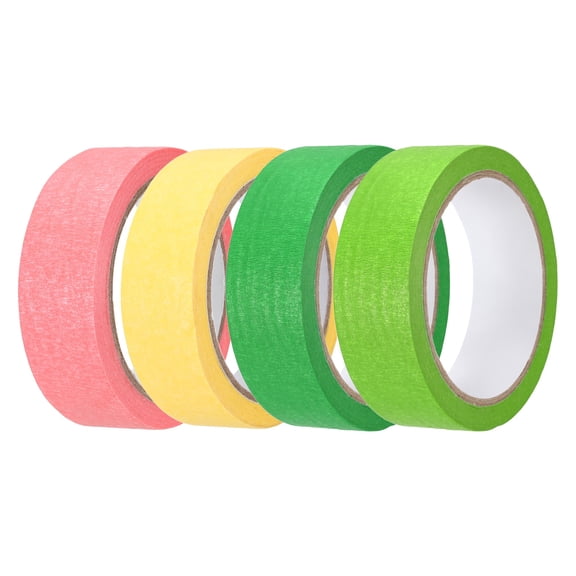 4pcs 1-3/16" x 22 Yard Colored Masking Tape, Green Pink Yellow