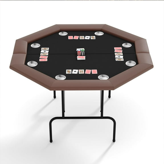8-Player Octagonal Poker Table with Metal Frame, Water-Resistant Padded Rail, and Stainless Steel Cup Holders – Perfect for Texas Hold'Em, Blackjack, and Home Casino Games