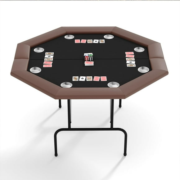 Octagon Poker Table for 8 Players - collapsible Casino Card Table with Collapsible Iron Legs & Built-in Cup Holders - Professional Texas Hold'em & Blackjack Game Table for Home or Leisure Room