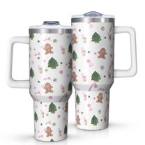 White Christmas Gingerbread Man Pattern Tumbler with Handle and Lid,40oz Double Wall Vacuum Insulated Tumbler,Cups Gift for Women and Men