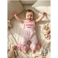 thumbnail image 4 of BemeyourBBs ﻿Toddler Baby Girls Summer Clothes Little Girl Overalls Romper Dady's Mini Letter Sunflower Embroidery Sleeveless Plaid Bell Bottoms Jumpsuit Flare Pants Toddler Girls Summer Outfit, 4 of 9