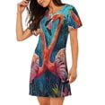 thumbnail image 2 of Easygdp Romantic Flamingo Pair Camisón de manga corta para mujer, informal, estampado, 2 of 6