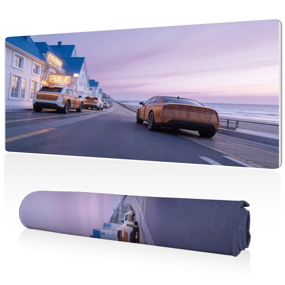 LIVEKEY XXL Coastal Mouse Pad Wooden Car Design 80x40cm Large Desk Mat Full Coverage Non Slip Base Durable Easy Clean Stitched Edges for Gaming and Office Computer Use