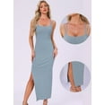 thumbnail image 2 of DARING DIVA Spaghetti Strap Bodycon Sleeveless Casual Slit Maxi Dress XS Blue Grey, 2 of 6
