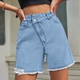 thumbnail image 6 of ClodeEU Women's High Waisted Frayed Hem Denim Bermuda Shorts,Casual Summer Jean Shorts with Pockets Blue,Women's Plus L, 6 of 7