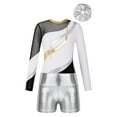thumbnail image 3 of TiaoBug Kids Girls Long Sleeve Gymnastics Dance Leotard with Metallic Shorts Headwear Athletic Workout Activewear White 8, 3 of 7