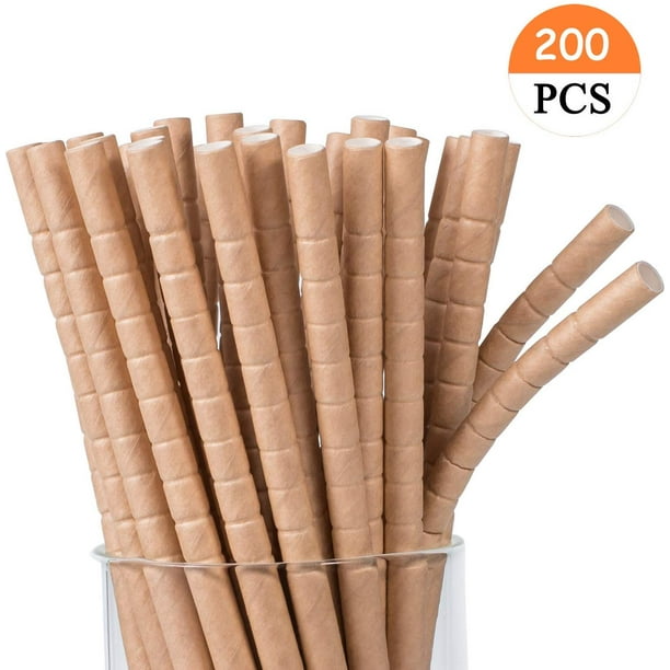 200Pcs Bendable Paper Straws, Biodegradable Kraft Paper Drinking Straws for Juices, Shakes