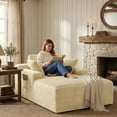 thumbnail image 2 of Noelse 67" Oversized Chaise Lounge Chair Indoor 2-Piece Set, Corduroy No Assembly Sofa for Reading, Beige, 2 of 10