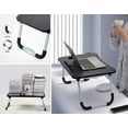 thumbnail image 6 of PHANCIR Foldable Lap Desk, 23.6 Inch Portable Wood Laptop Desk Table Workspace Organizer Bed Tray with iPad Slots, Cup Holder and Drawer, Anti-Slip for Working Reading Writing, Eating, Watching-Black, 6 of 6