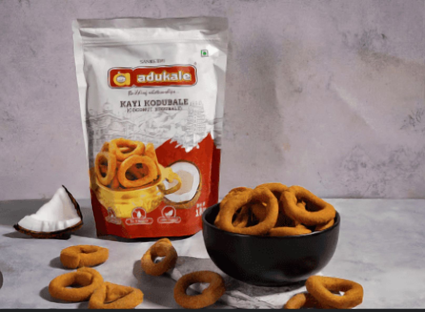 Adukale Kayi Kodubale Coconut Spice Crackers, 180 G, pack of 5