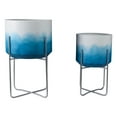 thumbnail image 5 of Ombre Metal Planters on Stand as Flower Pots  Home Decor for Indoor and Outdoor Plants - Raised Plant Pots for Living Room, Entryway, Patio, and Garden - Set of 2, 23", 19", Blue & White, 5 of 9